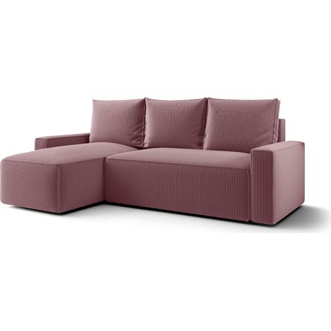 Canapé d’angle velours chenille convertible avec coffre NORE angle gauche-Vieux rose-angle gauche (1/4)