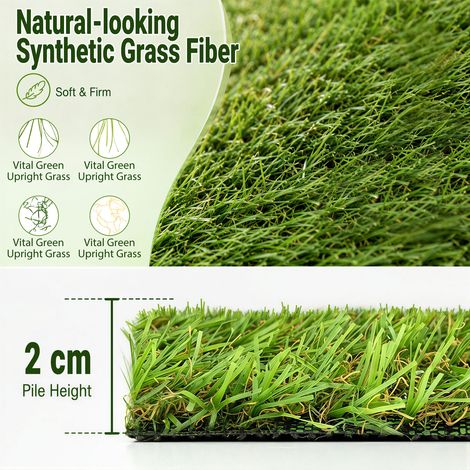 Tapis gazon artificiel vert 5 x 1 m avec poils 20 mm et trous de drainage, dossier SBR découpable pour balcon, jardin et terrasse (1/5)