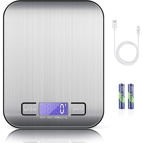 Balance Cuisine Electronique avec Câble USB, Balance de Précision 10kg/1g Balance Electronique Acier INOX Balance Alimentaire Numérique, Écran LCD Rétroéclairé,Fonction Tare,Piles Fournies (1/5)
