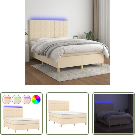 vidaXL Matelas ensaché - Sommier à lattes de lit et matelas et LED Crème 140x190cm Tissu (1/5)