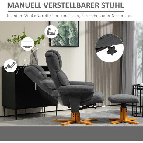 Fauteuil réglable avec repose-pieds, dossier haut et cadre en bois pour salon, chambre, gris foncé (1/5)