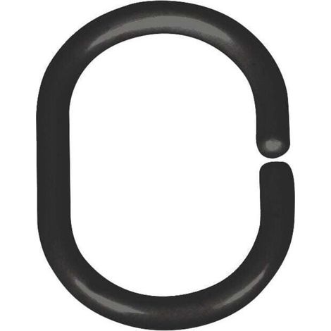 Duschvorhangringe, 12er-Set zum Aufhängen des Duschvorhangs an der Duschstange, klein, oval, Kunststoff, 3 x 4,5 cm, schwarz
