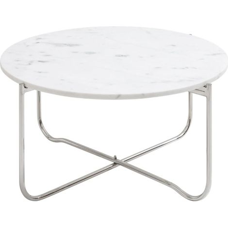 Runde Couchtisch VINTORA aus weißem Marmor und silbernem Metall – eleganter, moderner Klappdesign