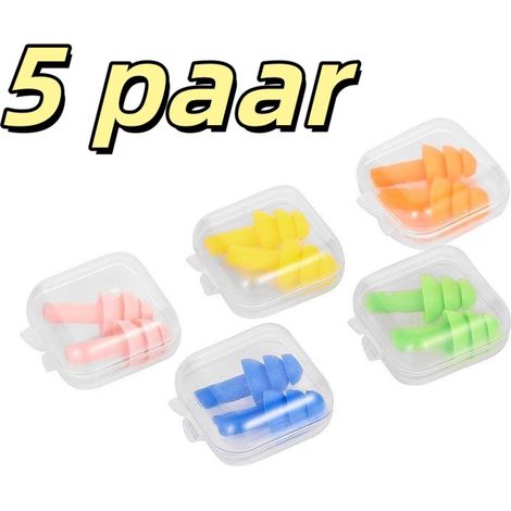 5 paires Bouchons d'oreilles silicone imperméables anti-bruit, adaptés pour dormir et la natation, multi-couleurs (1/5)