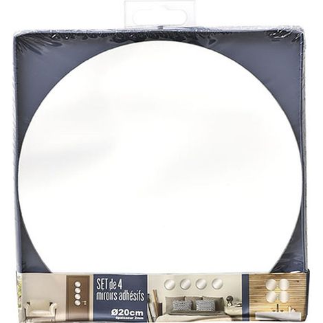 Set de 4 Miroirs adhésifs Ronds en Verre D 20 cm - TENDANCE (1/2)