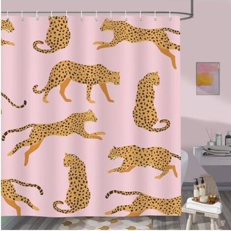 Rideau de Douche Léopard Rose Tropical Animal Rideau de Bain Tissu Polyester Anti Moisissure Imperméable Lavable Rideaux Salle de Bain 180 x 200 cm avec 12 Crochets (1/5)