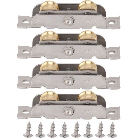 Ensemble de rouleaux de porte coulissante de Patio, 4 pièces, en acier inoxydable, cuivre, roulement à billes, roue pour verre Concave (1/5)