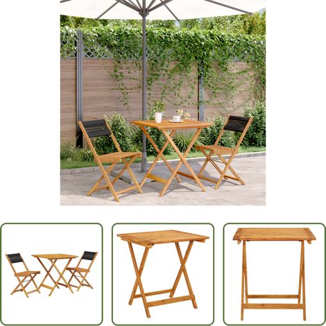 vidaXL Meuble d'extérieur - Ensemble de bistro 3 pcs noir polypropylène et bois massif (1/5)