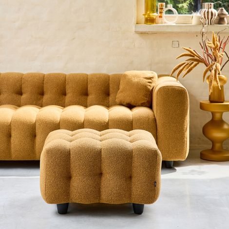 Pouf. module pour canapé. repose-pieds pour canapé 3 places en bouclette texturée moutarde L 69 x P 59 x H 48cm - Leon