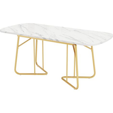 Table à manger extensible blanche à effet marbre, pieds en métal doré, 140/18080 cm, style luxueux raffiné, table à manger rectangulaire blanche, adaptée pour 4 à 6 personnes (1/5)