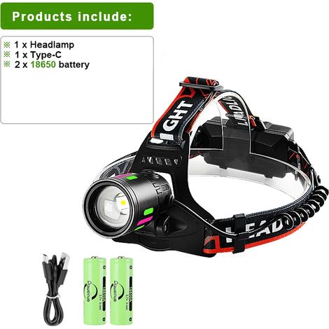 Lampe frontale LED rechargeable (batterie B-18650) 1 000 000 lm - Lampe frontale LED longue portée ultra-puissante - Idéale pour la pêche et le camping en extérieur (1/5)