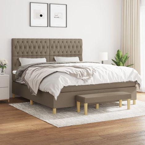 Lit double Lit à sommier tapissier avec matelas Lit Adulte Taupe 180x200 cm Tissu BVM33974 (1/5)