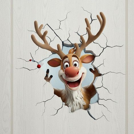 Stickers muraux de Noël créatifs, grands stickers muraux rennes 3D, stickers rennes pour porte, décorations murales de Noël amovibles, décorations pour fenêtre et réfrigérateur 4040 cm