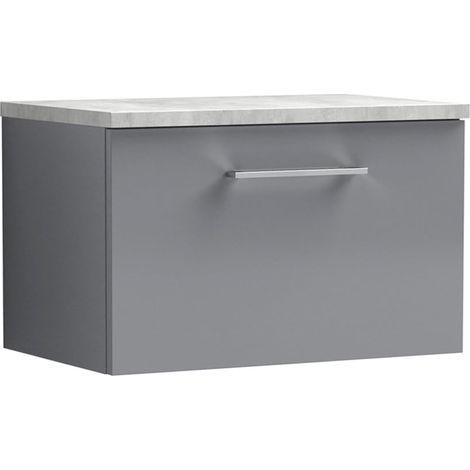 Nuie Arno Wall Hung 1-Drawer Vanity Unit with Bellato Grey Worktop 600mm Wide - Satin Grey (1/4)