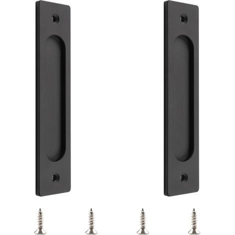 Lot de 2 poignées de porte coulissante rectangulaires encastrées en alliage d'aluminium avec vis de montage pour porte de grange coulissante - Noir mat - 18 cm (1/5)