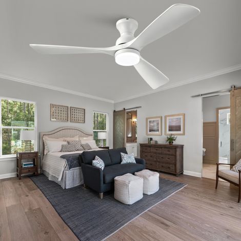 Ventilateur de plafond de 132 cm (52 pouces) avec éclairage et télécommande, blanc, 3 pales en bois massif, 3 CCT, intensité variable, réversible, plusieurs vitesses, fonctionnement silencieux, convie (1/4)