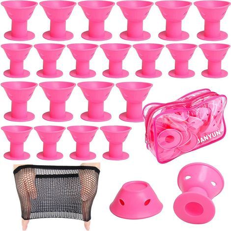 Set di 40 bigodini magici rosa, comprensivo di 20 bigodini grandi in silicone e 20 bigodini piccoli in silicone. (1/5)