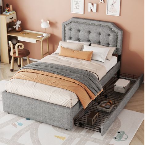 Letto imbottito contenitore 90x200 grigio OKMYHOME (1/5)