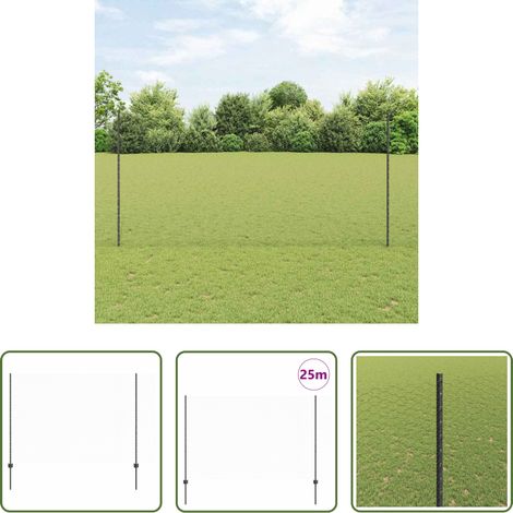 vidaXL Außenzaun - Zaun mit Pfosten Grau 1.6 x 25 m Stahl und PVC (1/5)