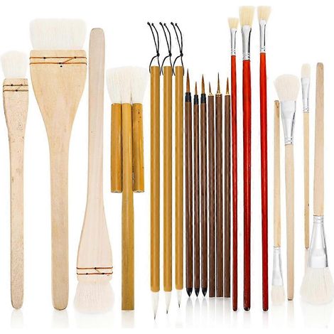 Lot de 20 pinceaux à glaçure pour céramique, pinceaux en laine avec manche en bois, pour peinture acrylique, aquarelle et peinture à l'huile (1/5)