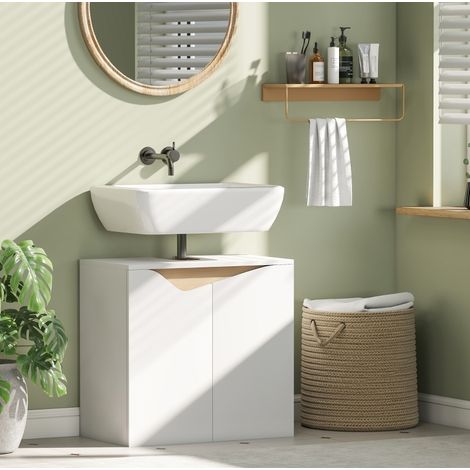 Mobile bagno sottolavabo con ante a chiusura ammortizzata, bianco 60 x 35 x 57,9 cm DESVIAE (1/5)