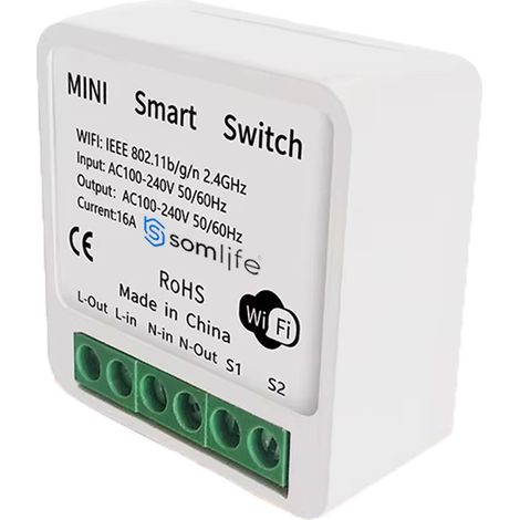 Interrupteurs intelligent SomLife WiFi 16A MiniSmart Switch Wi-Fi connecté,application Tuya/SmartLife,Alexa,Google Home
