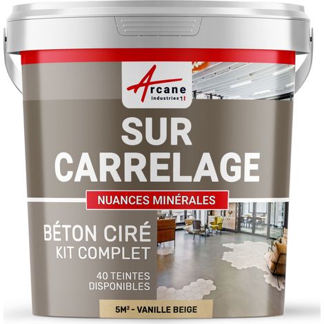 Béton ciré sur carrelage, cuisine, salle de bain, mural, sol, plan de travail, décoratif, revêtement, douche, kit - 5 m² (en 2 couches) Vanille Beige - ARCANE INDUSTRIES