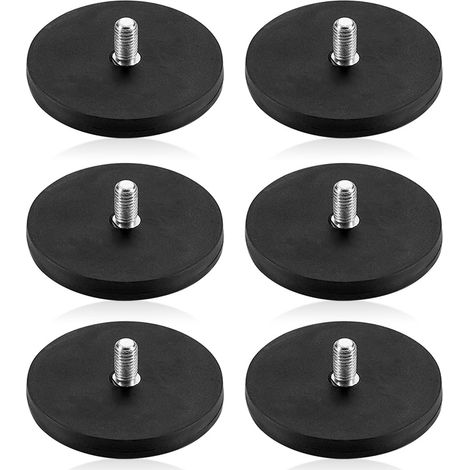 Lot de 6 Aimants en Néodyme Caoutchoutés, Aimants Ronds en Caoutchouc Ø 43 mm avec filetage extérieur M6 Caoutchouté Néodyme pour Vis œillet ou Crochets bandes lumineuses (1/5)
