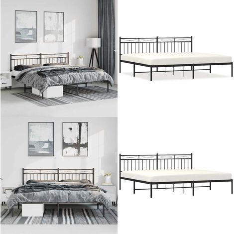Bettgestell mit Kopfteil Metall Schwarz 193x203 cm - Metallbettfundament - Doppelbett Gestell - Boxspringrahmen - Schwarzes Bettgestell - Schlafzimmer Möbel - Home & Living (1/5)