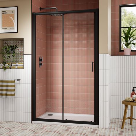 Lucie Matt Black Sliding Shower Door 1200mm Wide - 8mm Glass (1/4)