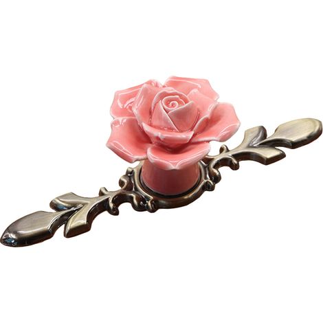 Rose Ceramic Alloy Base Door Knob Drawer Cupboard Wardrobe Furniture Pull Handle 1 (1/2)