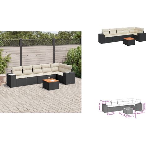 7-tlg. Garten-Sofagarnitur mit Kissen Schwarz Poly Rattan - Gartenmöbel - Esszimmergarnituren - Outdoor Möbel - Lounge Set - Rattan Gartenmöbel