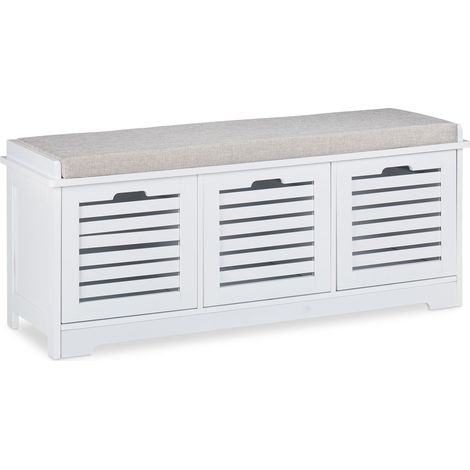 Panca cassettiera con spazio portaoggetti 120 x 40 x 45 cm seduta comoda stile country in legno bianco 130008137