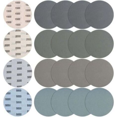 20 Pièces 150mm Papier de Verre Sec à l'eau, XU, Abrasif Rond Grain 1500/2000/3000/5000 Papier a Poncer Disques de Ponçage Polissage pour Métal Bois - (1/4)