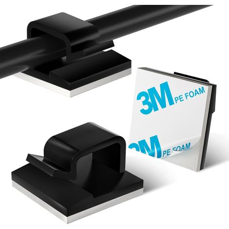 100 clip per cavi autoadesive, ganci adesivi per organizzare i cavi, supporto autoadesivo per la gestione dei cavi (nero, 8 mm) - AquaForge (1/5)