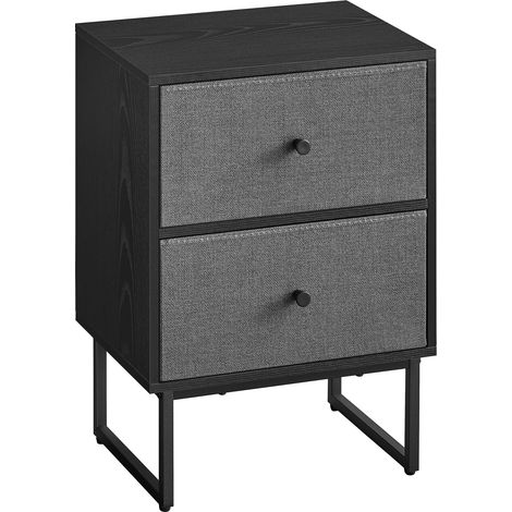 VASAGLE Comodino, Tavolino con 2 Cassetti in Tessuto Rimovibili, Contenitori Cesti, per Camera da Letto, Soggiorno, Nero Ebano e Grigio Ardesia LGS029B56