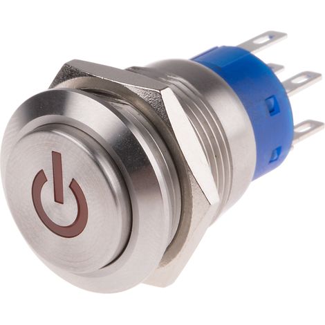 Bouton-poussoir, Momentané lumineux, LED Rouge, 5 A, Argent, Montage panneau 220V ( Prix pour 1 ) (1/2)