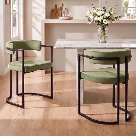 Wahson Juego de 2 Sillas de Comedor de Terciopelo con Patas de Metal, Sillas Modernas para Cocina, Salón y Restaurante, Verde