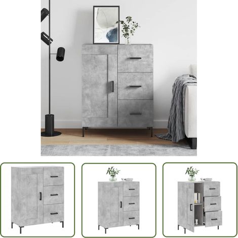 The Living Store Buffet gris béton 69,5x34x90 cm bois d'ingénierie - Buffet - Meuble De Rangement - Armoire - Mobilier - Design Classique (1/5)