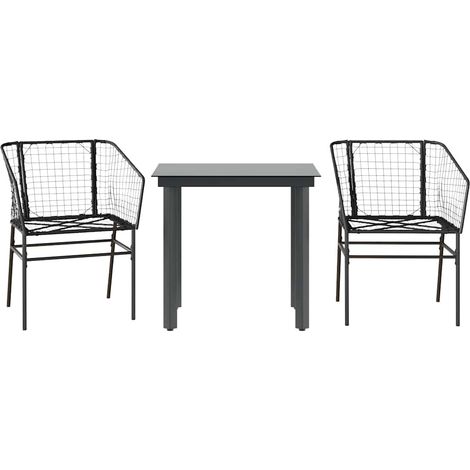 Ensemble à manger de jardin 3 pcs  Mobilier de jardin noir résine tressée verre (1/5)