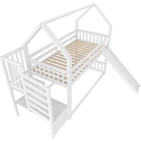 Letto a soppalco per bambini con scivolo e scala contenitore 90x200 cm bianco (1/5)