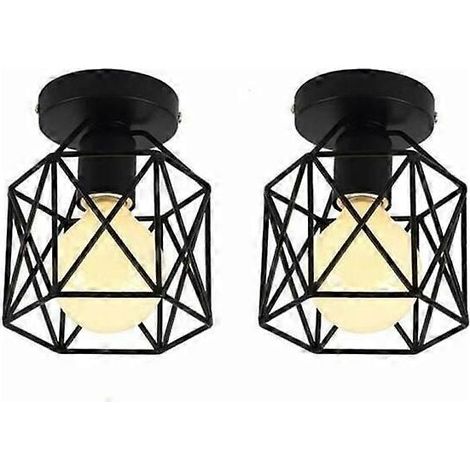 Ensemble de 2 suspensions carrées en métal avec abat-jour en fer, douille E27, 40 W, noir, pour salon, chambre ou bar. (1/4)