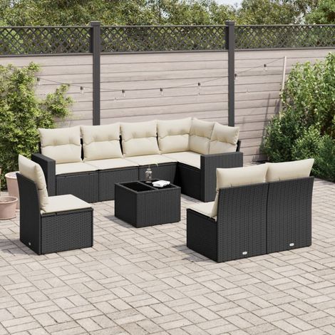 Salon de jardin modulable 9 pièces en résine tressée noire avec coffres de rangement, 74.8kg - PANGIVO (1/3)