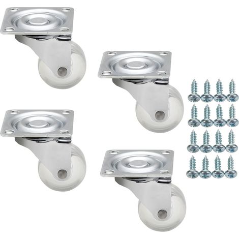 SOTECH 4 Stück Möbelrollen KIEL Ø 35 mm transparent ohne Bremse (Feststeller) inkl. Schraubenset Belastbarkeit bis 100 kg (25 kg pro Lenkrolle) (1/4)