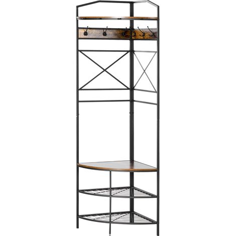 Porte-manteau d'angle industriel avec banc et étagère à chaussures, 50 x 50 x 183 cm, marron (1/5)