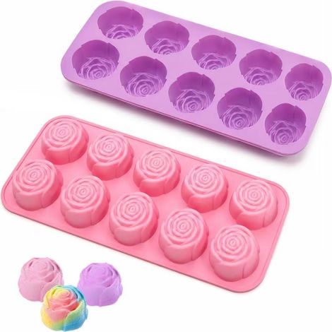 2 Pièces Moule en Forme de Rose 10 Cavités,Moule a Chocolat en Silicone, Dessert Moules à Pâtisserie Bonbon Sans Bpa,Moules de Cuisson Gateau Mousse Réutilisable pour Biscuits, Gelée, Glaçons (1/5)