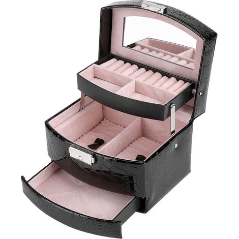 Dreistöckige Schmuckaufbewahrungsbox für Halsketten und Ringe, Schmuckkästchen für Damen, Geschenkidee, Haushaltswaren (1/3)