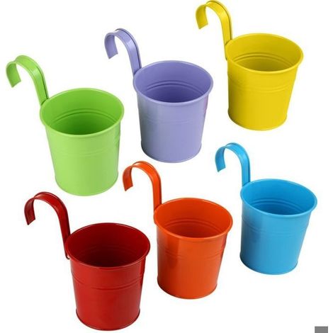 Ensemble de 6 jardinières suspendues en métal, pots suspendus en fer forgé, avec poignées et crochets amovibles,convenant aux fleurs (1/5)