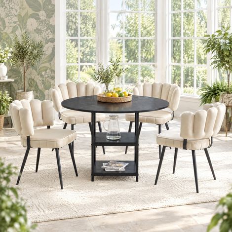 Set tavolo e sedie rotondo 107 cm, 4 posti, doppio vano portaoggetti, nero e marrone chiaro DESVIAE (1/5)