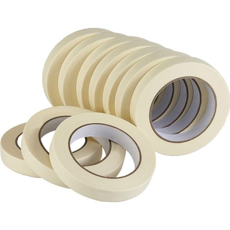 Paquete de 10 cintas adhesivas de enmascarar, 2,5 cm x 50 m, adhesivo multisuperficie para pintar, etiquetar, embalar y uso general. (1/5)